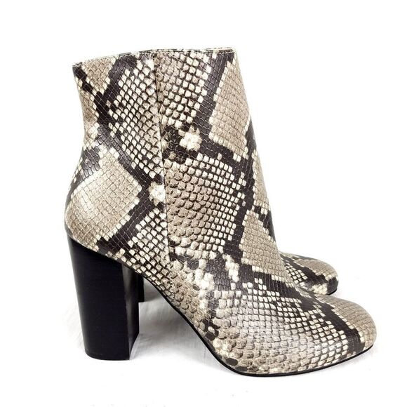 NEW Steve Madden Pixie Natural Snake Print Block Heel Ankle Boot Bootie Size 8 - Picture 4 of 8